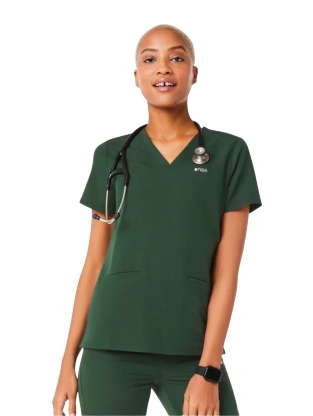 FIGS | Casma Three Pocket Scrub Top In British Racing Green - Picture 2 of 14